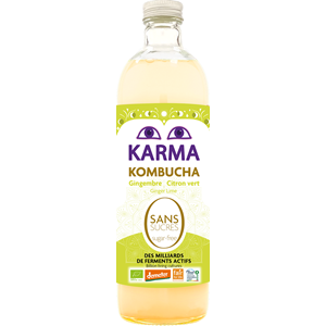 KOMBUCHA Z IMBIREM I LIMONKĄ BEZ CUKRU FAIR FOR LIFE DEMETER BIO 750 ml - KARMA KOMBUCHA