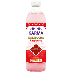 KOMBUCHA O SMAKU MALINOWYM NISKA ZAWARTOŚĆ CUKRÓW FAIR FOR LIFE DEMETER BIO 500 ml - KARMA KOMBUCHA