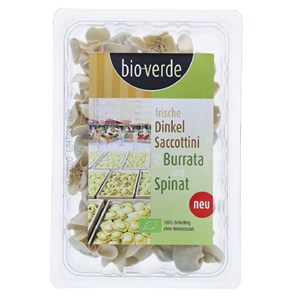 SACCHETTINI ORKISZOWE ŚWIEŻE Z SEREM BURRATA I SZPINAKIEM BIO 250 g - BIO-VERDE