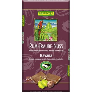 CZEKOLADA MLECZNA Z RODZYNKAMI, RUMEM I ORZECHAMI LASKOWYMI FAIR TRADE BIO 100 g - RAPUNZEL