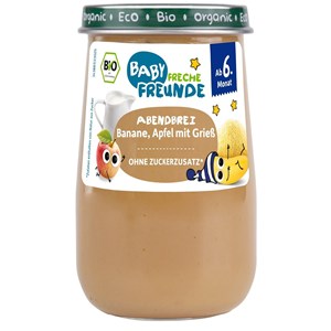 MUS MLECZNY BANAN - SEMOLINA - JABŁKO BEZ DODATKU CUKRÓW OD 6 MIESIĄCA BIO 190 g - FRECHE FREUNDE