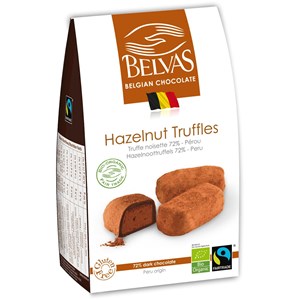 CZEKOLADKI BELGIJSKIE TRUFLE Z ORZECHAMI LASKOWYMI FAIR TRADE BEZGLUTENOWE BIO 100 g - BELVAS