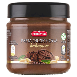 KREM Z PRAŻONYCH ORZESZKÓW ZIEMNYCH Z KAKAO BEZGLUTENOWY 190 g - PRIMAVIKA
