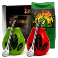 ZESTAW DLA DWOJGA YERBA MATE BIO 400 g, 2 x MATERO (LOSOWY WZÓR), 2 x BOMBILLA - ORGANIC MATE GREEN