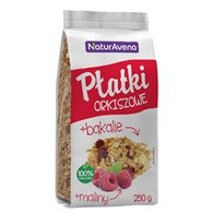 PŁATKI ORKISZOWE Z MALINĄ I BAKALIAMI 200 g - NATURAVENA