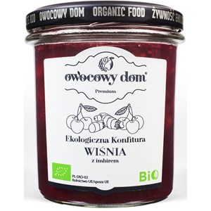 KONFITURA WIŚNIA Z IMBIREM O OBNIŻONEJ ZAWARTOŚCI CUKRU BEZGLUTENOWA BIO 300 g - OWOCOWY DOM