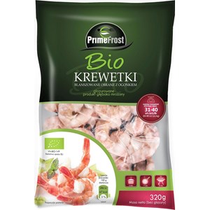 KREWETKI BANANOWE BLANSZOWANE I OBRANE Z OGONKIEM MROŻONE BIO 320 g - PRIMEFROST