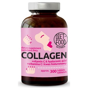 KOLAGEN Z KWASEM HIALURONOWYM I WITAMINĄ C 300 TABLETEK - DIET-FOOD
