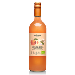 KOMBUCHA O SMAKU BRZOSKWINI I KWIATU POMARAŃCZY BIO 750 ml - DELIKATNA