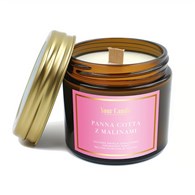 ŚWIECA SOJOWA ZAPACHOWA Z DREWNIANYM KNOTEM PANNA COTTA Z MALINAMI 120 ml - YOUR CANDLE