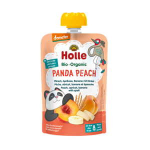 MUS W TUBCE BRZOSKWINIOWA PANDA (BRZOSKWINIA - BANAN - MORELA - ORKISZ) BEZ DODATKU CUKRÓW OD 8 MIESIĄCA DEMETER BIO 100 g - HOLLE