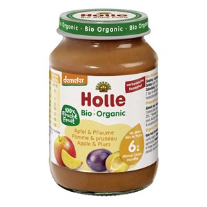 JABŁKO - ŚLIWKA BEZ DODATKU CUKRÓW BEZGLUTENOWE OD 6 MIESIĄCA DEMETER BIO 190 g (SŁOIK) - HOLLE