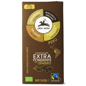 CZEKOLADA GORZKA Z IMBIREM FAIR TRADE BEZGLUTENOWA BIO 50 g - ALCE NERO