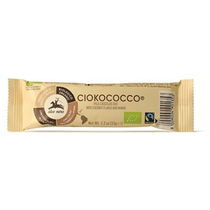 BATON Z NADZIENIEM KOKOS - MANGO - CHRUPKI ZBOŻOWE W POLEWIE Z MLECZNEJ CZEKOLADY FAIR TRADE BIO 33 g - ALCE NERO