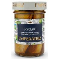 SARDYNKI EUROPEJSKIE W BIO OLIWIE Z OLIWEK EXTRA VIRGIN 180 g (126 g) (SŁOIK) - EMPERATRIZ