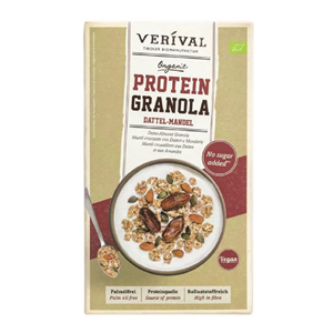 GRANOLA PROTEINOWA Z DAKTYLAMI I MIGDAŁAMI BEZ DODATKU CUKRÓW BIO 325 g - VERIVAL